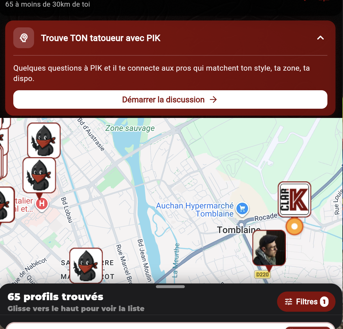 KIPIK search screen: map, filters and the PIK assistant